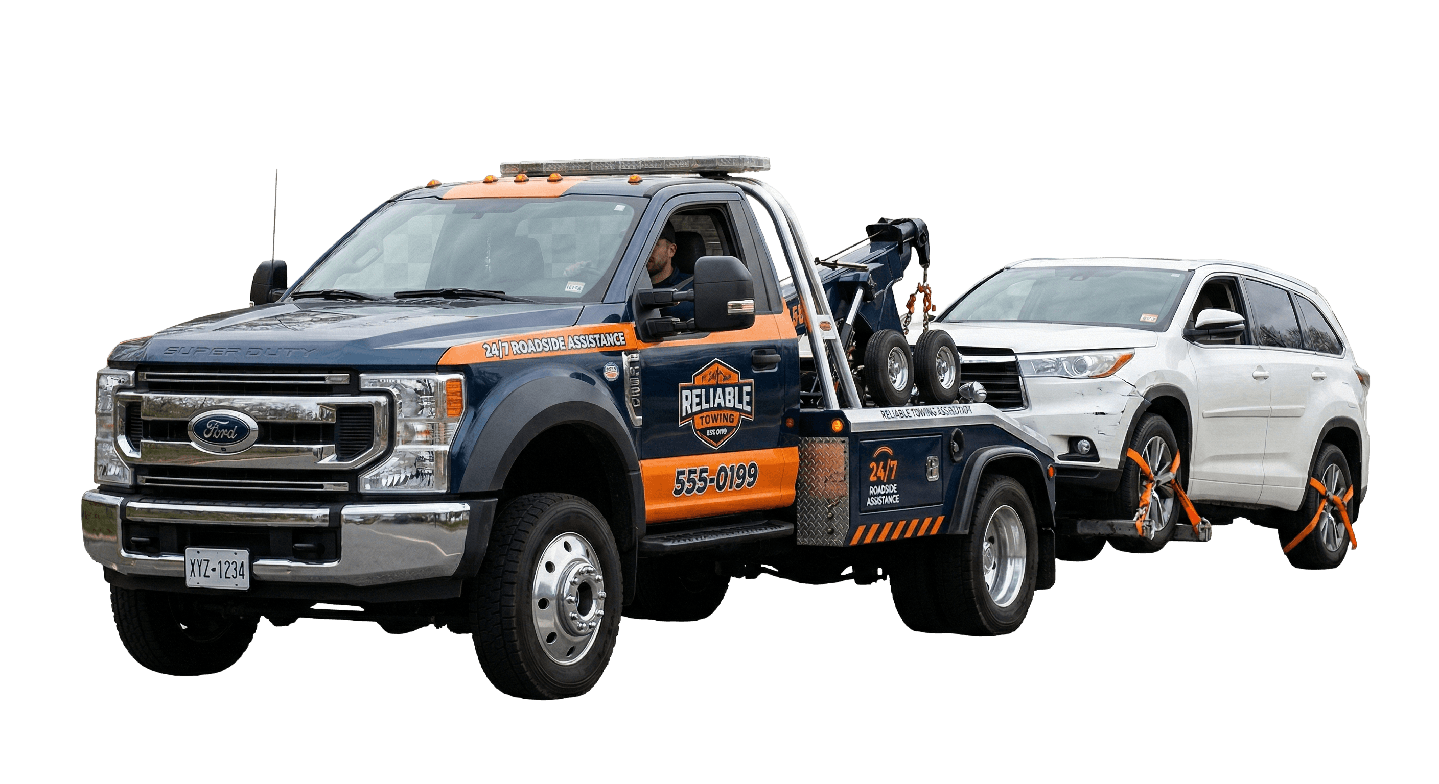 Red tow truck graphic representing towing company marketing
